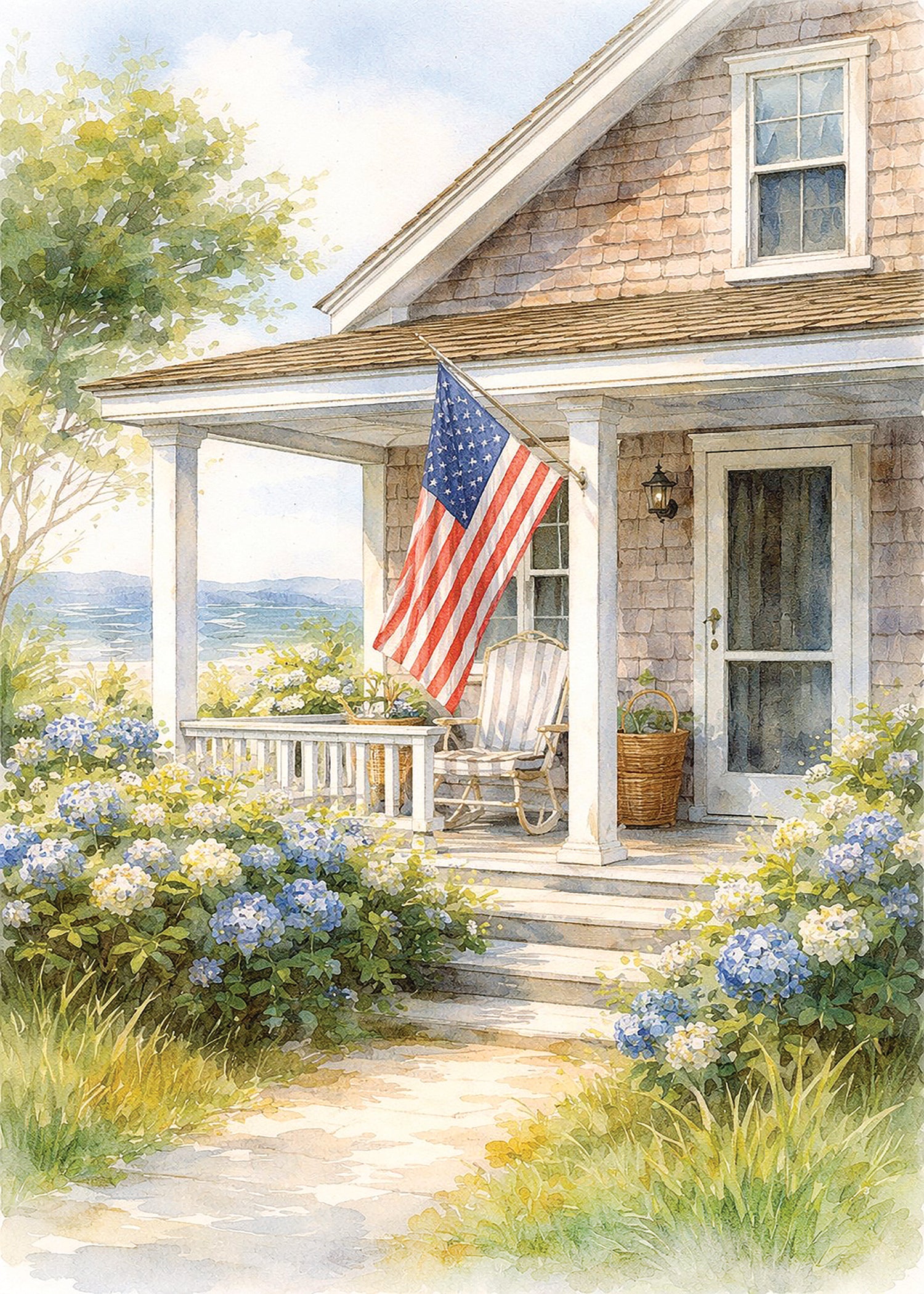 Coastal Cottage Flag Framed Print | 5 x 7
