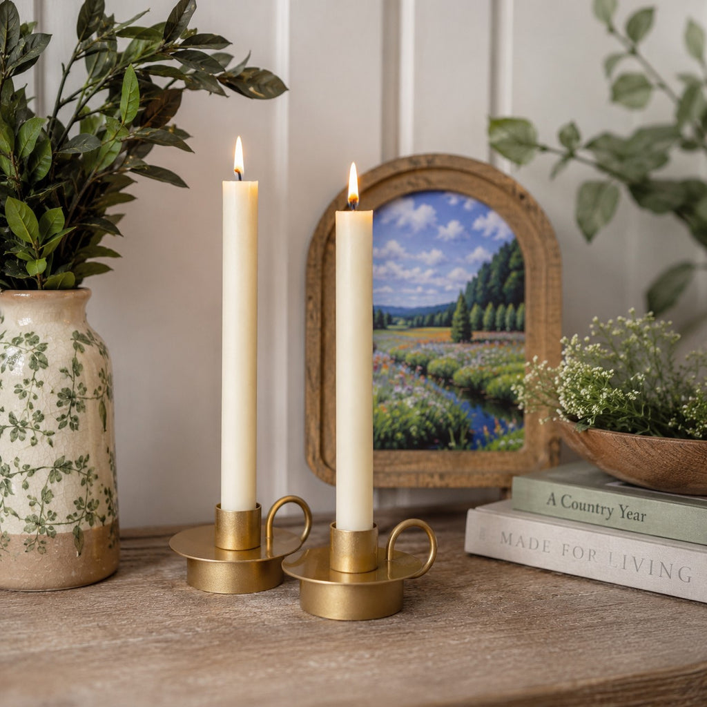 Petite Antique Gold Taper Holders | Set of 2