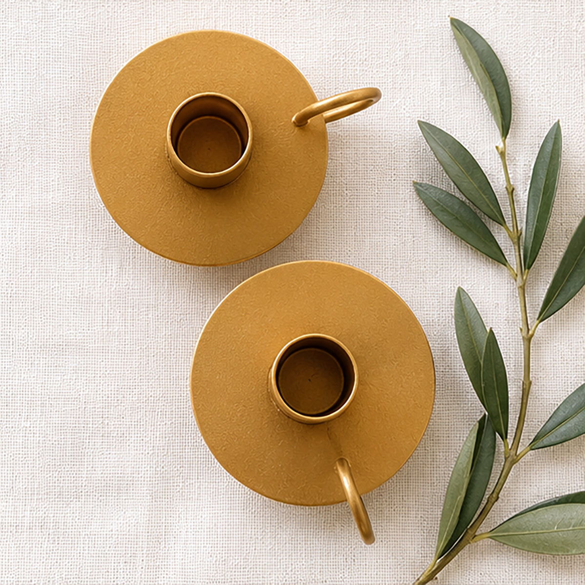Petite Antique Gold Taper Holders | Set of 2