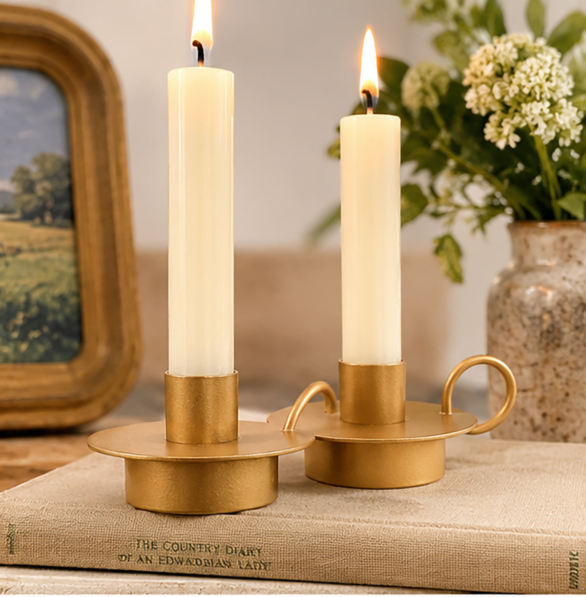 Petite Antique Gold Taper Holders | Set of 2