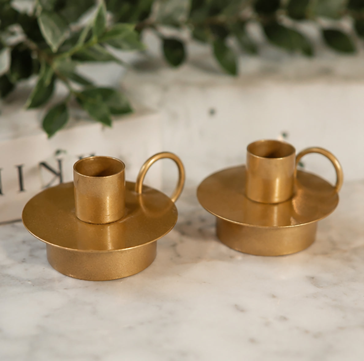 Petite Antique Gold Taper Holders | Set of 2