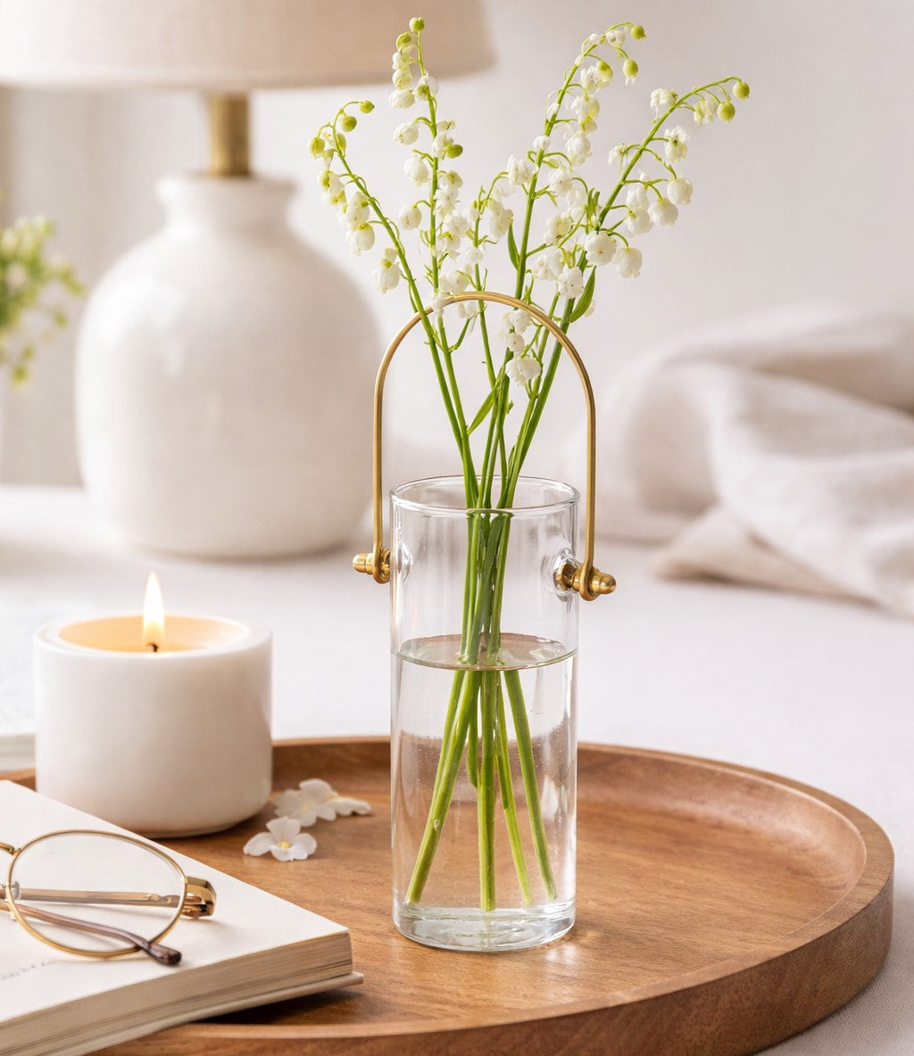 Anya Gold Handle Glass Vase - Modern Cylinder Vase 6"