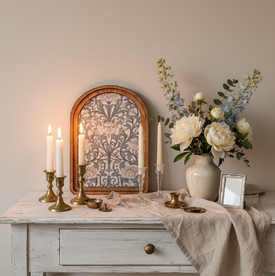 Arch top blue cream floral framed art 8.25x11 inch farmhouse wall decor