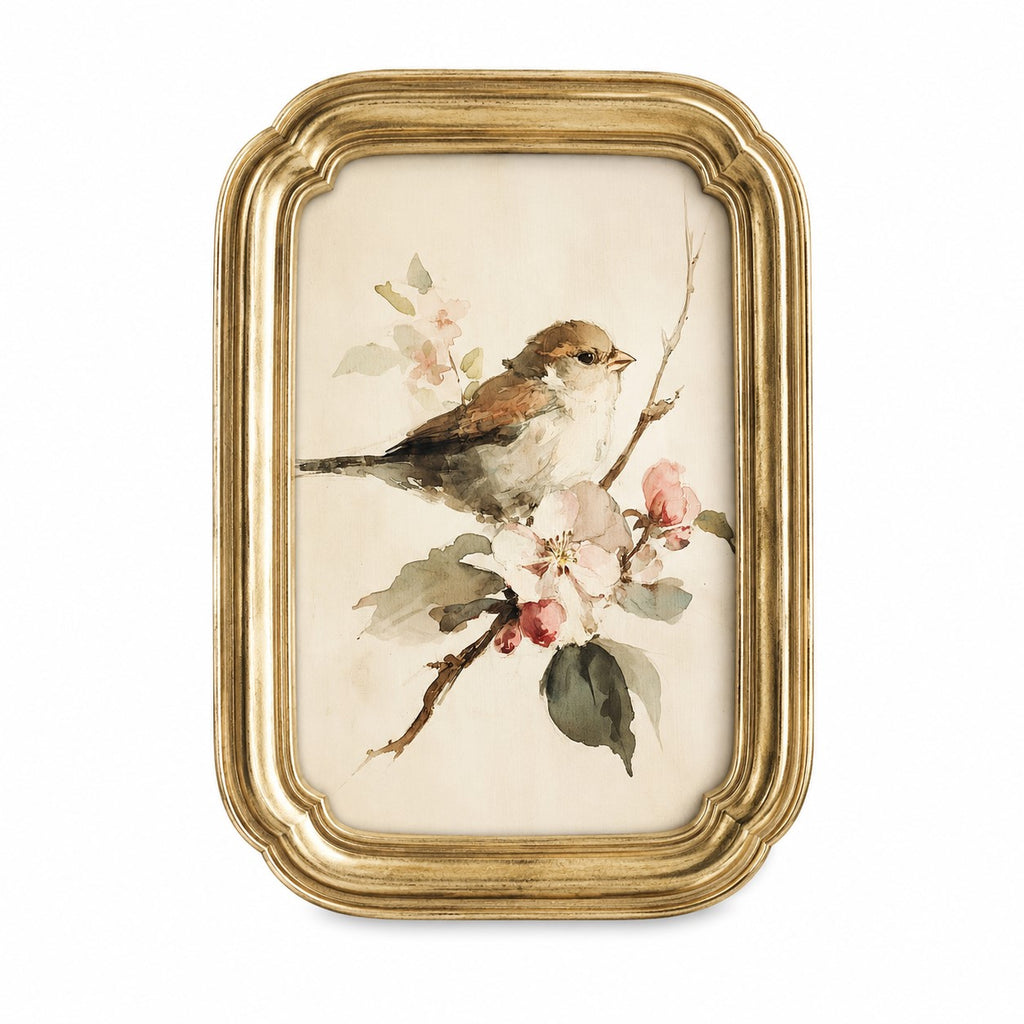 Sparrow & Blossom Framed Art | 4x6