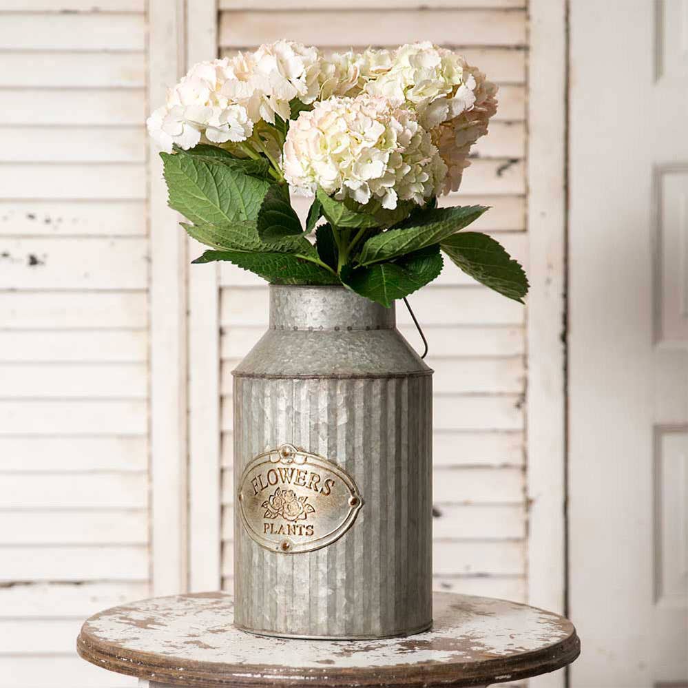 Galvanized metal farmhouse vase 12.5 inch rustic flower container decor