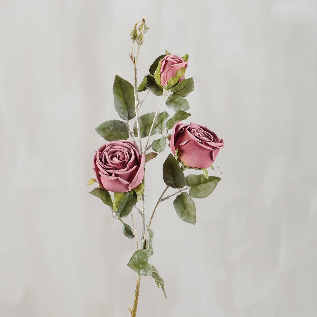 Purple Roses Floral Pick 29 inch - Mauve silk rose stem with layered petals and bud for vase and tabletop decor