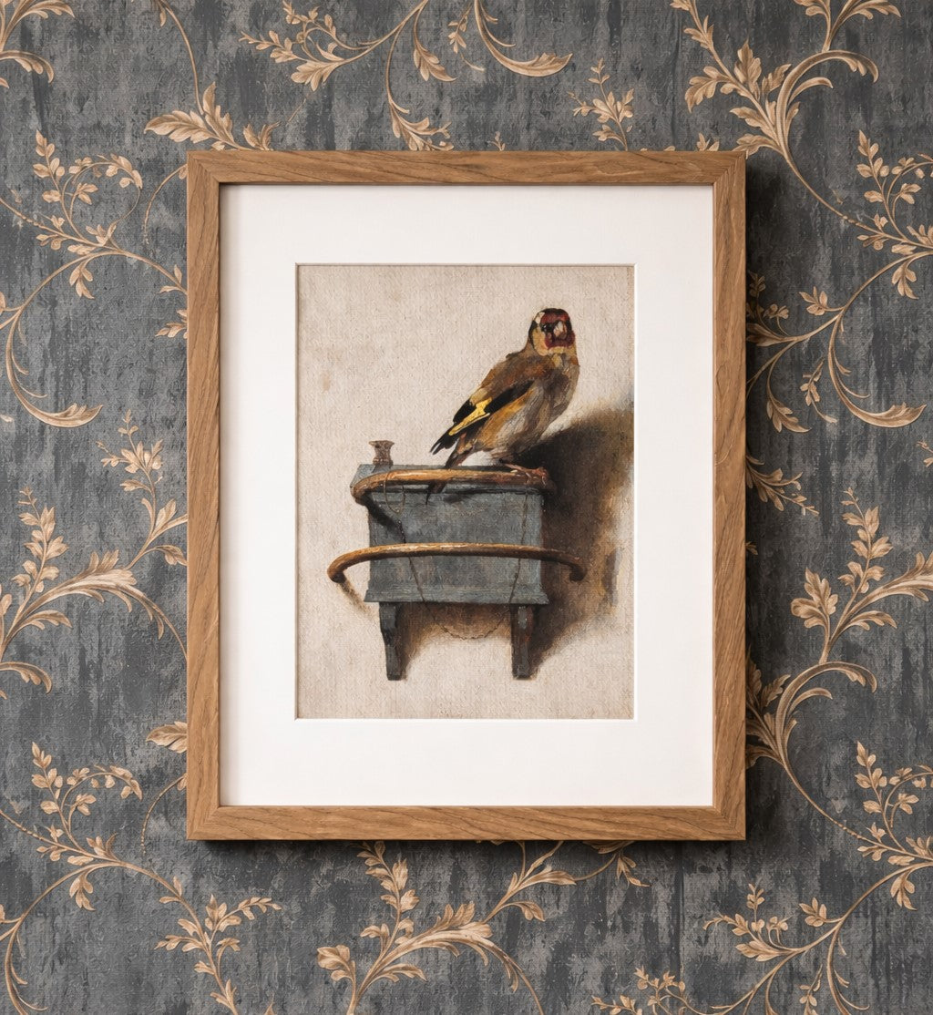 Quiet Perch framed art print 11x14 featuring bird on vintage box in soft neutral tones