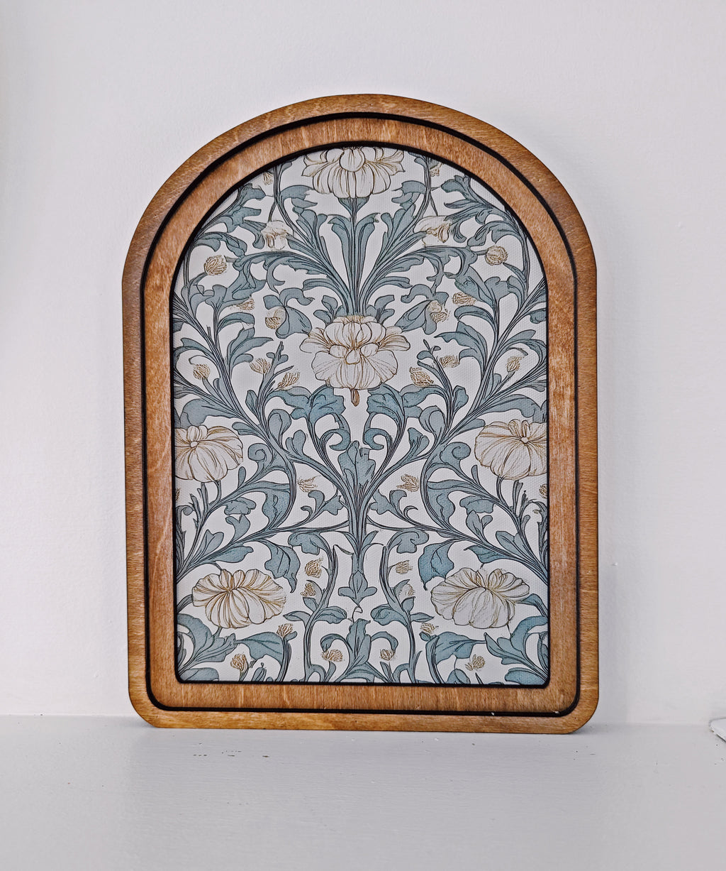 Arch top blue cream floral framed art 8.25x11 inch farmhouse wall decor