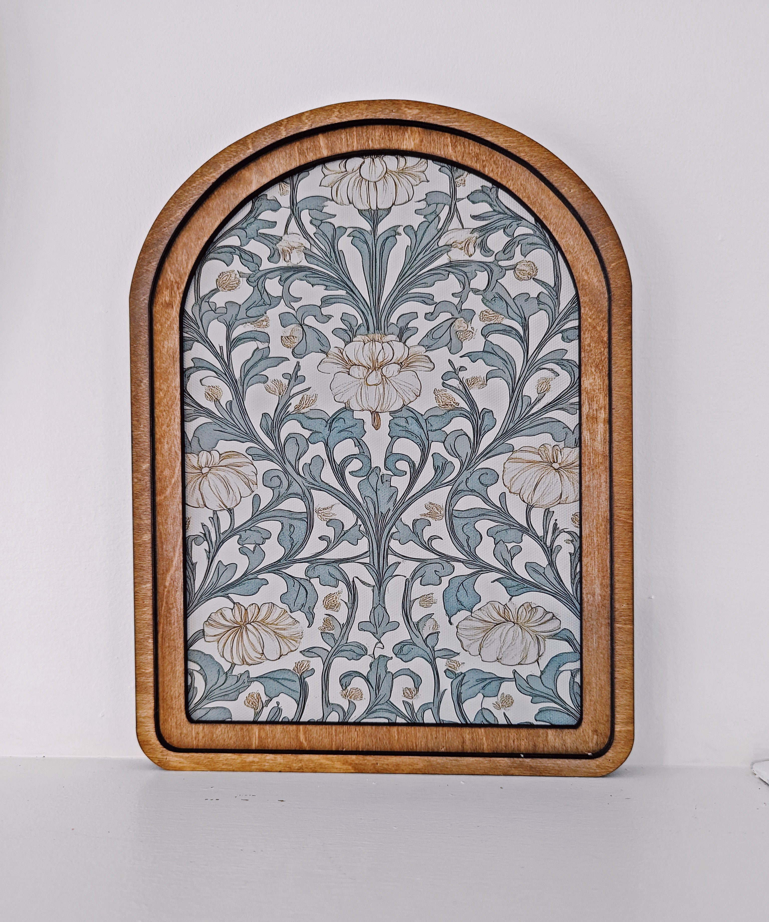 Arch Top Blue Cream Floral Framed Art  : 8.25x11"