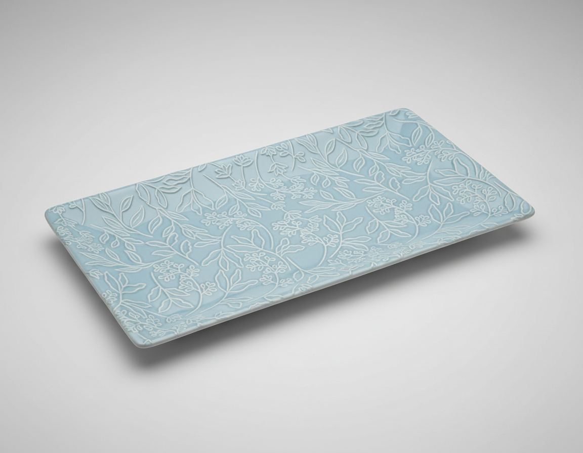 Bluebelle Embossed Platter 12" - Blue and White Floral Serving Dish