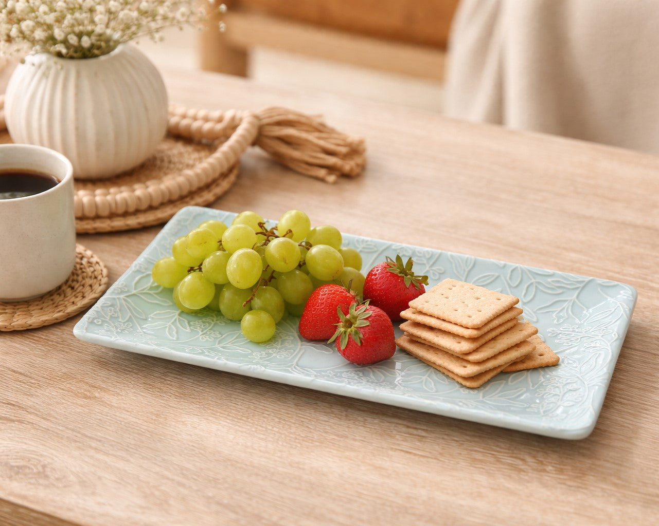 Bluebelle Embossed Platter 12" - Blue and White Floral Serving Dish