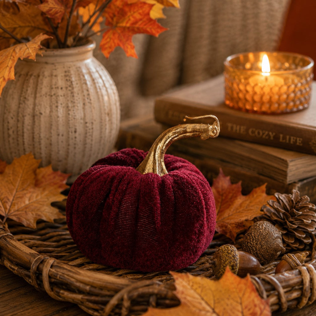 Burgundy Velvet Pumpkin | 4"