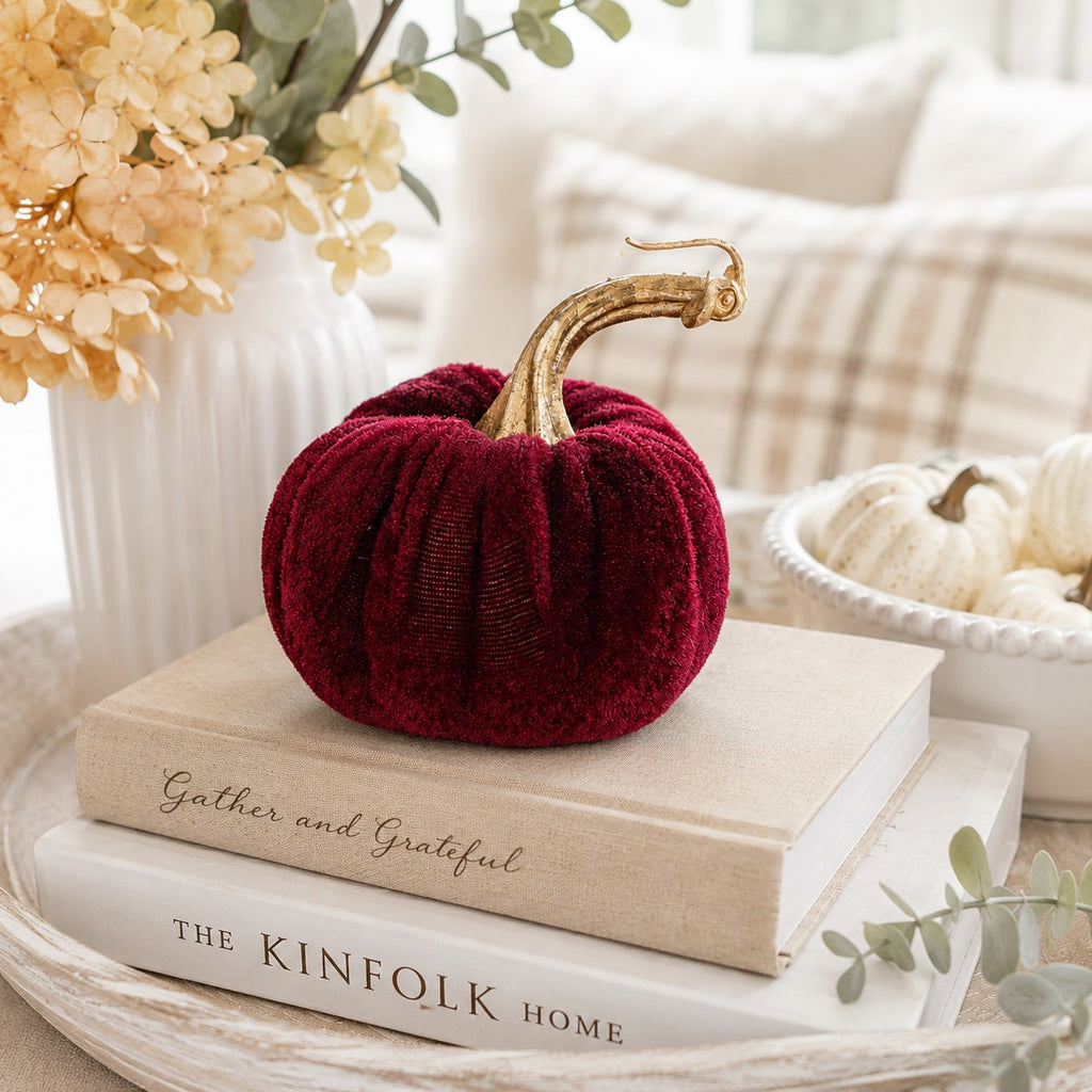 Burgundy Velvet Pumpkin | 4"