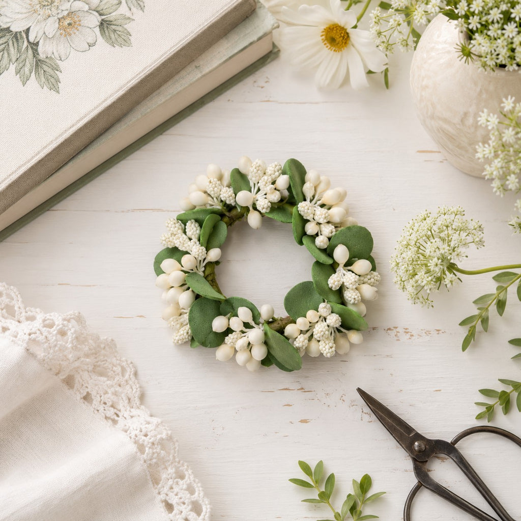 Ivory Berry & Sage Mini Candle Ring | Napkin Ring