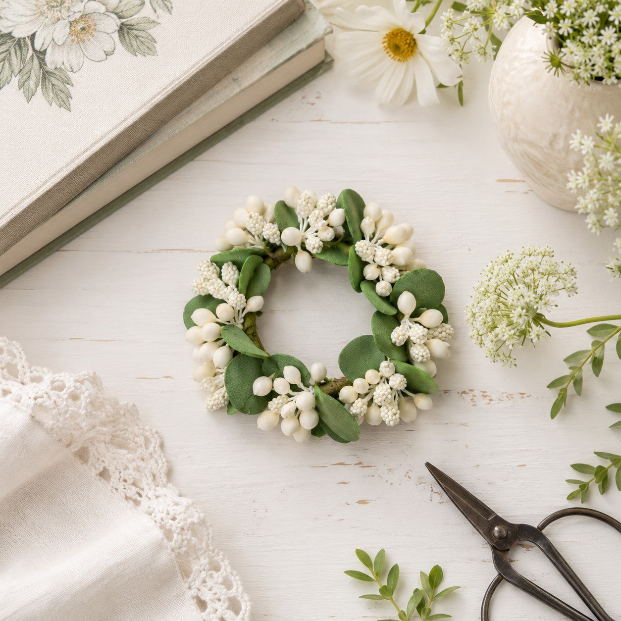 Ivory Berry & Sage Mini Candle Ring | Napkin Ring