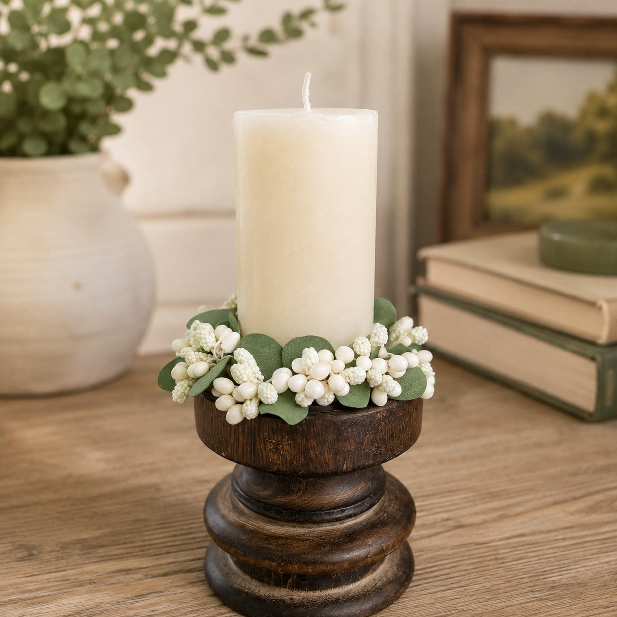 Ivory Berry & Sage Mini Candle Ring | Napkin Ring
