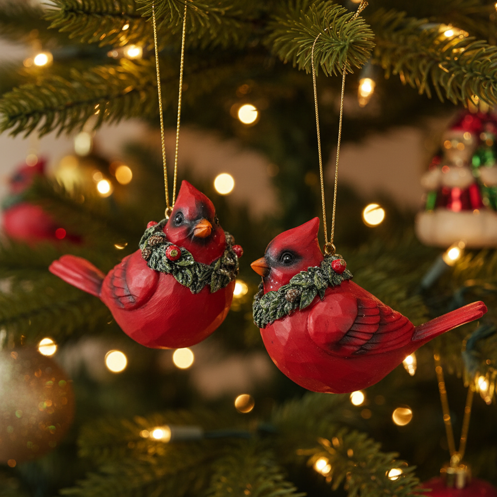 Charming set of 2 cardinal ornaments perfect for Christmas trees and holiday displays. 