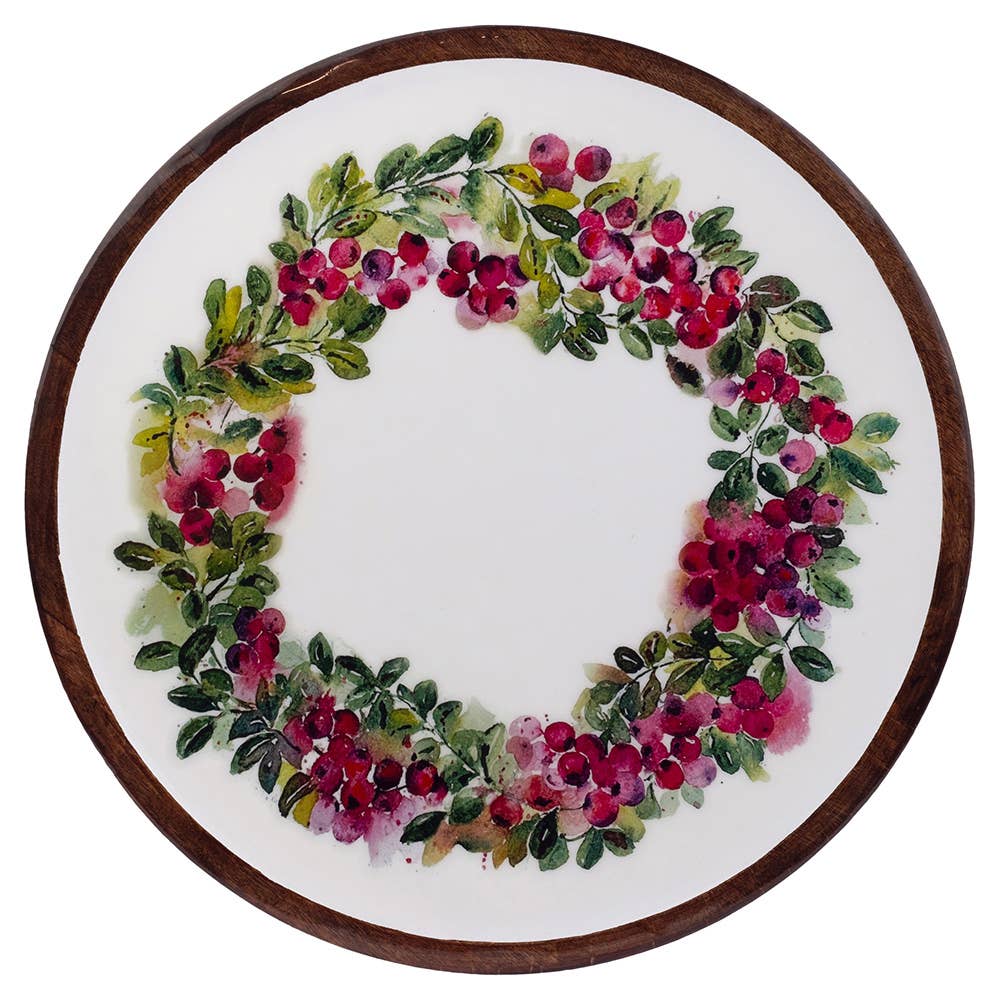 Cranberry Wreath Mango Wood Lazy Susan