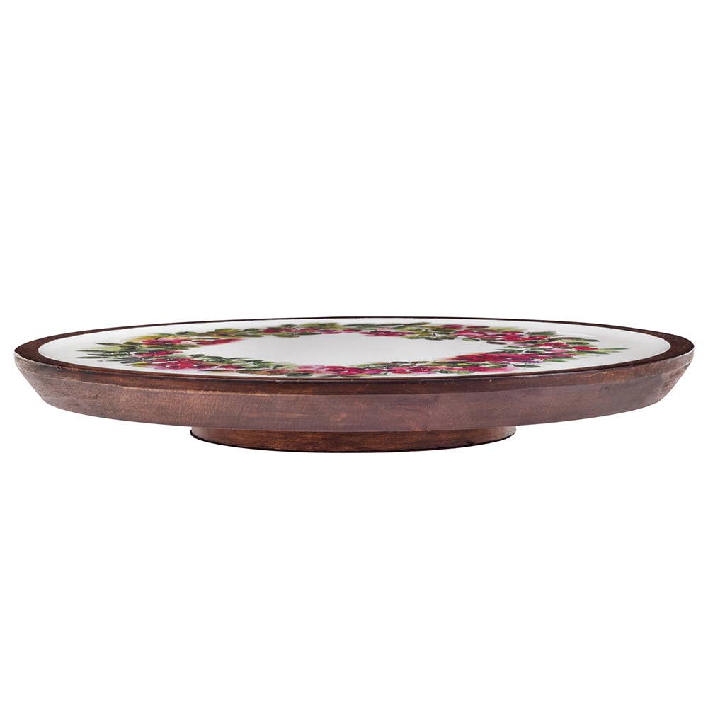 Cranberry Wreath Mango Wood Lazy Susan