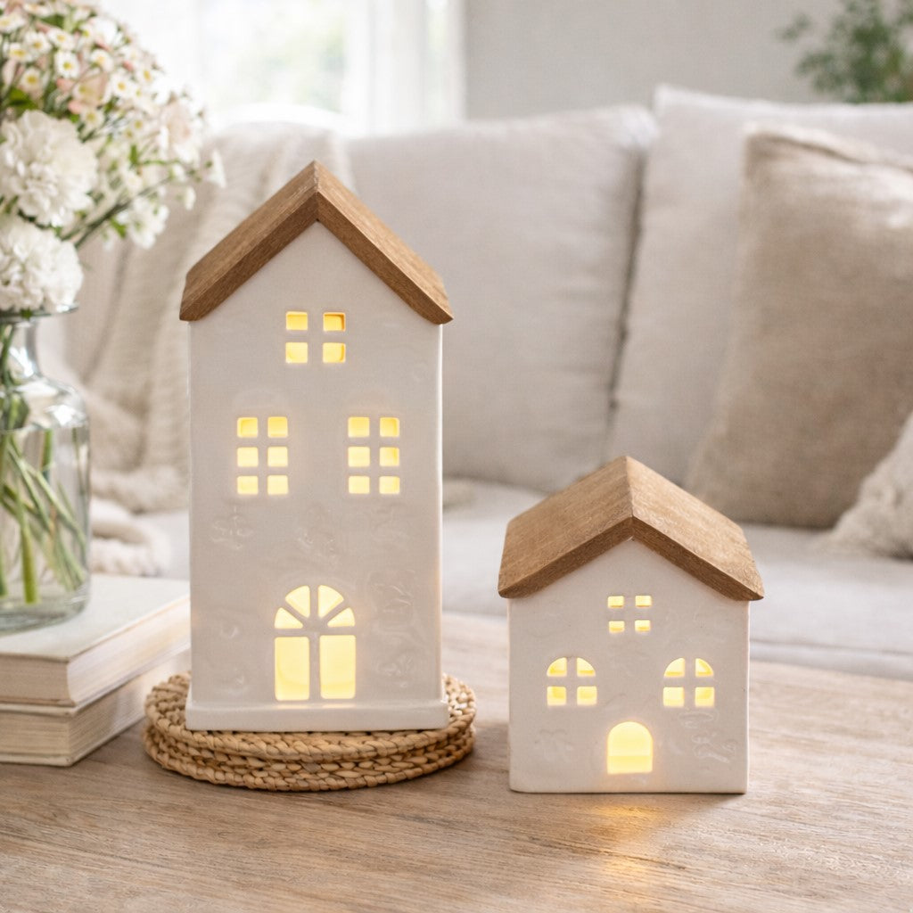 Charming LED Ceramic Wood House | 7.5"