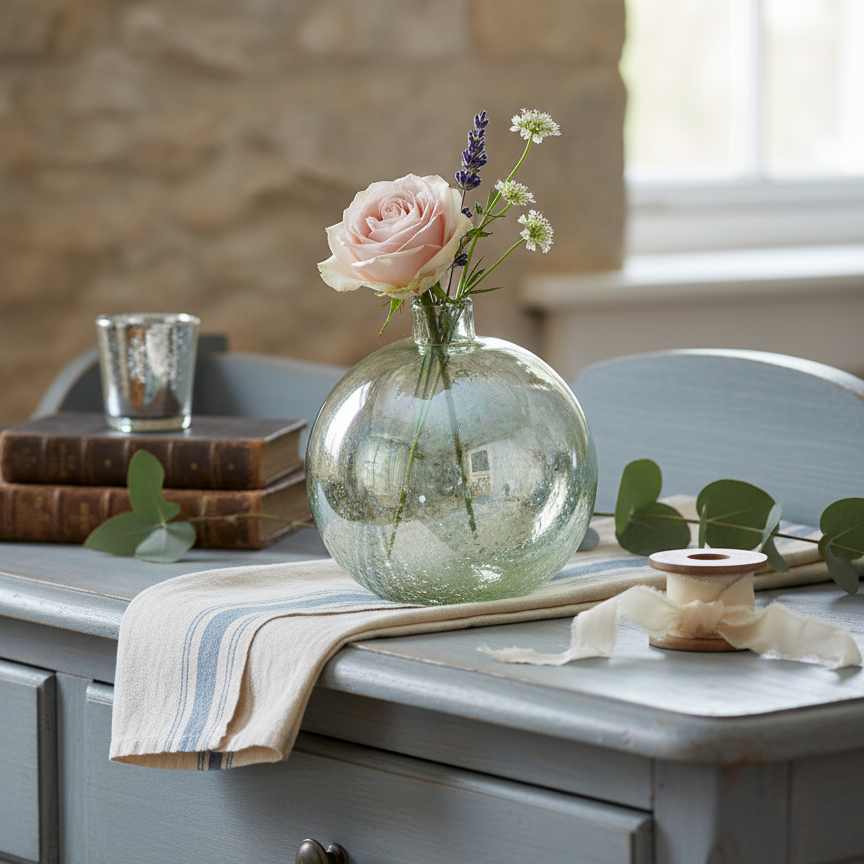 Charlotte Speckled Glass Sphere Vase French Country Display