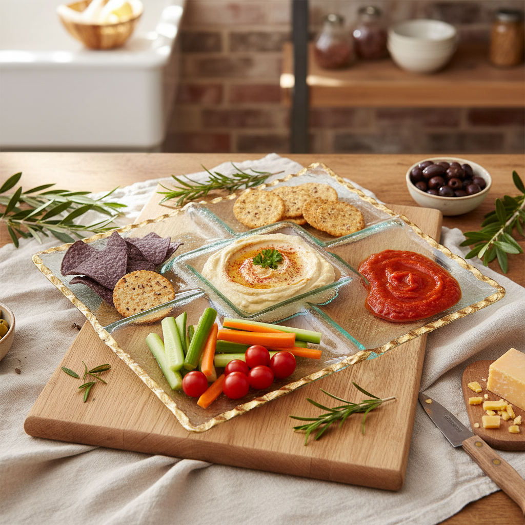 Chip and dip tray 13 inch serving platter with gold edge