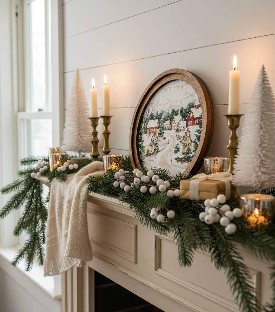 Christmas Village art canvas print on wood frame farmhouse holiday wall decor