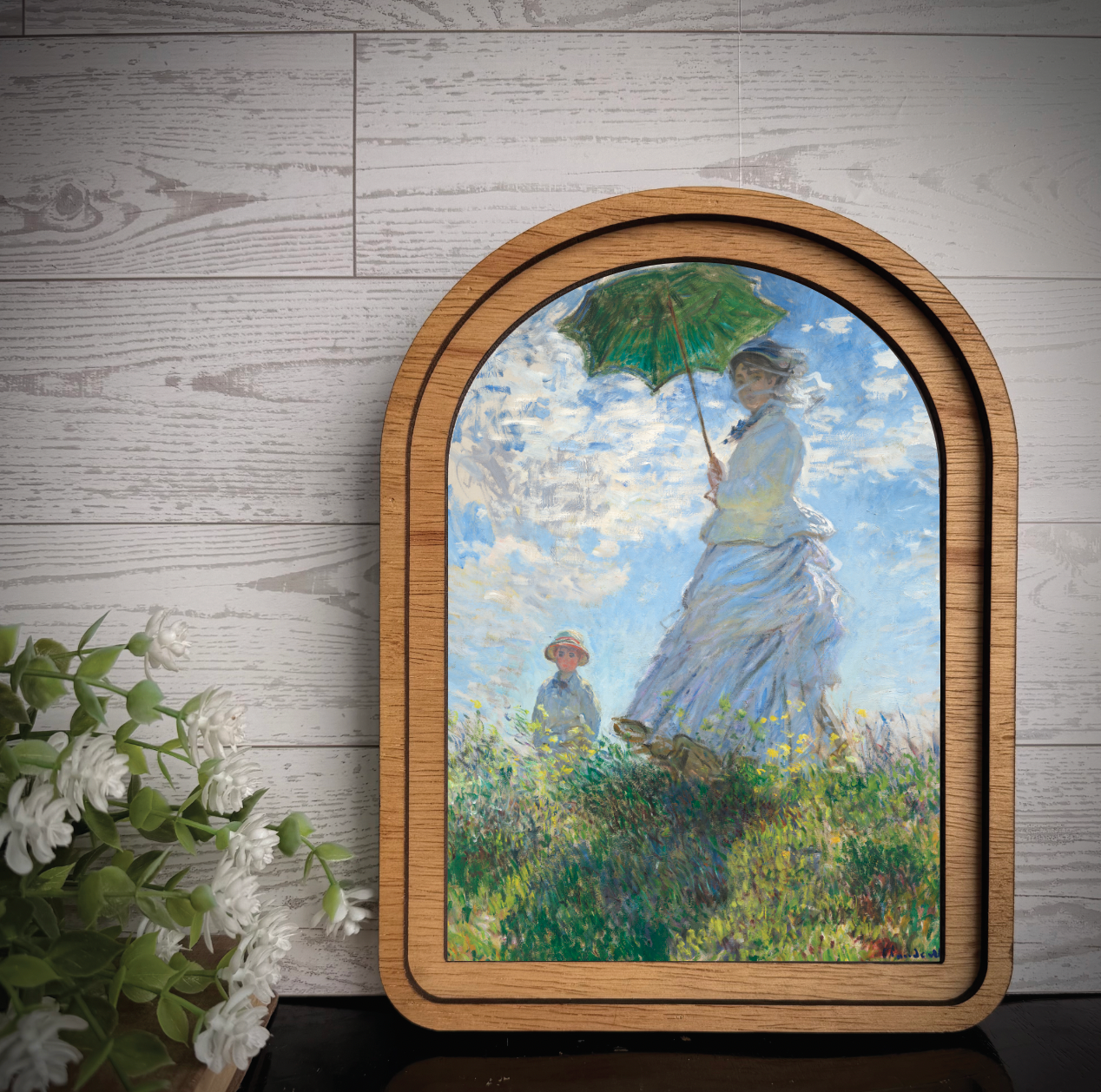Woman with Parasol Landscape | Arch Framed 7x9"