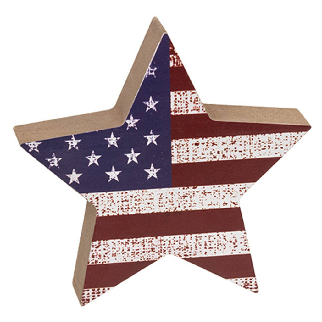 Star-shaped object with American flag design on a white background