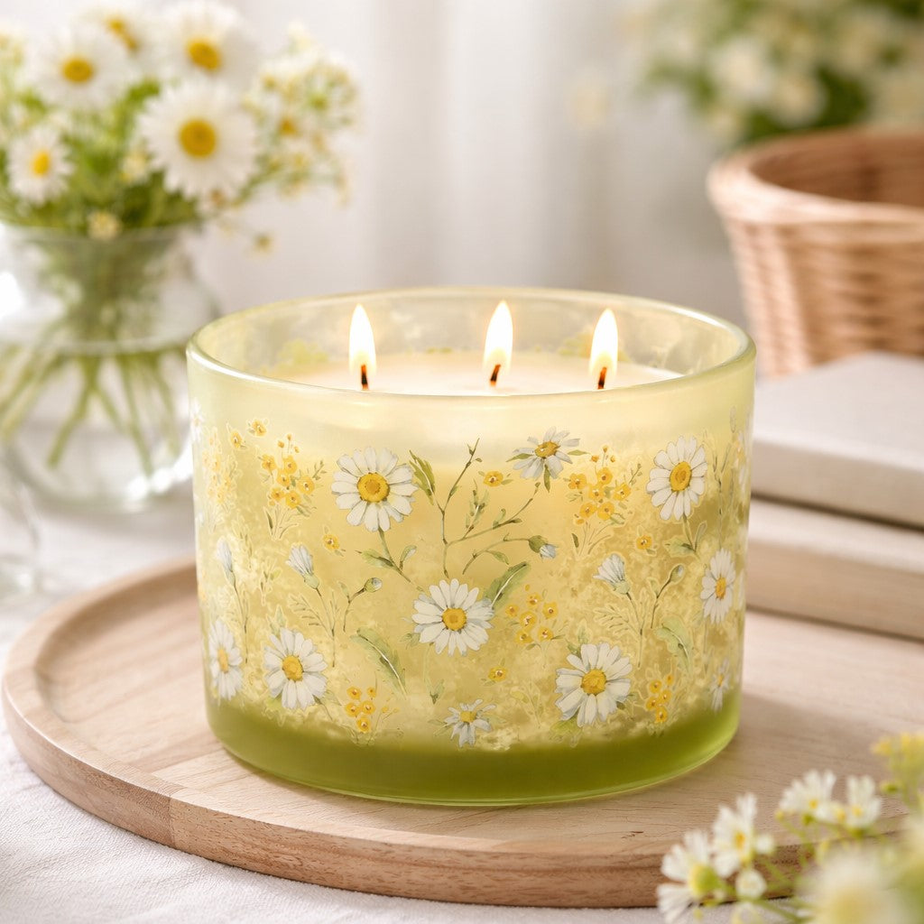 Daisy Jar Candle 10.4oz - Flower Garden Scented Soy Candle 3-Wick