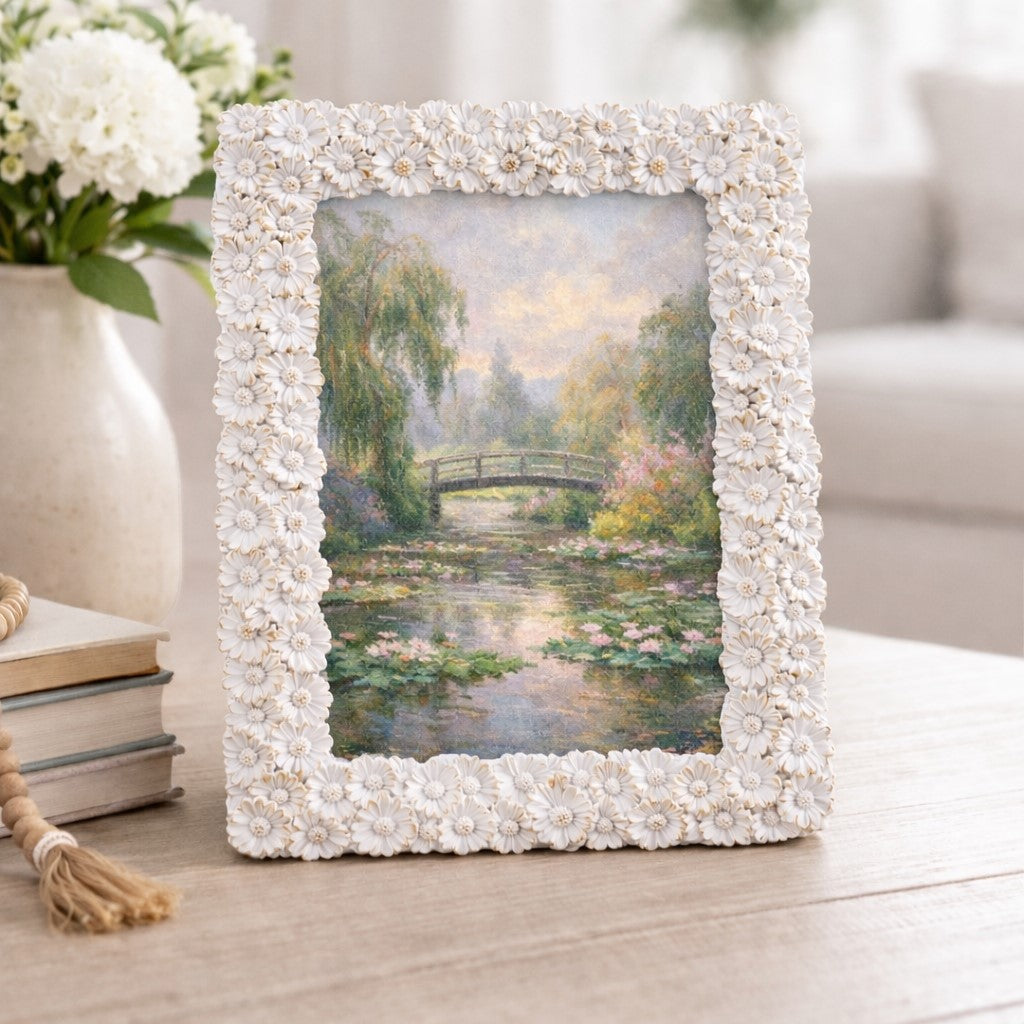 Daisy Heirloom Frame 5x7 white distressed wood finish vintage style picture frame