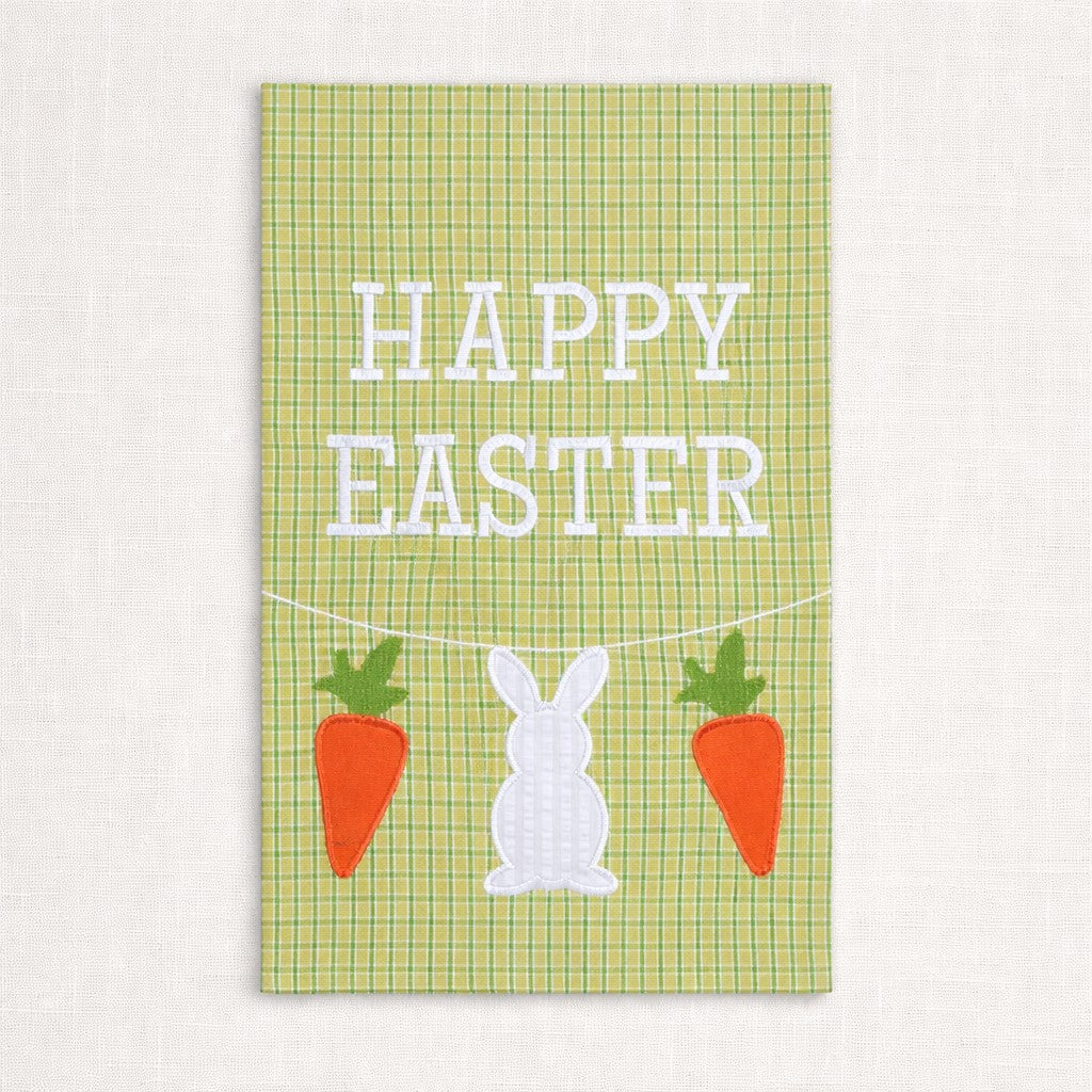 Easter Kitchen Towel in celery green with white bunny silhouette and floral spring design