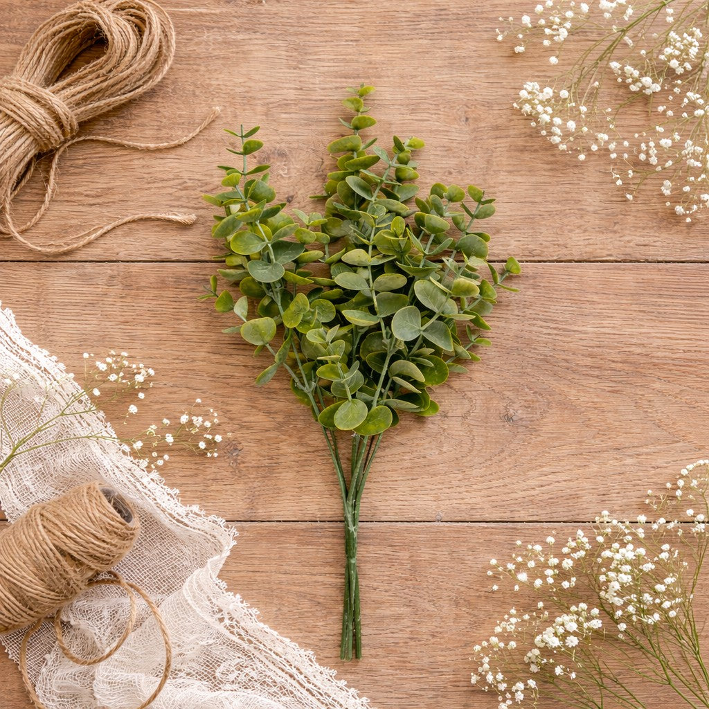 Green Eucalyptus Spray, 14 inch artificial eucalyptus stem for vases wreaths and  home decor