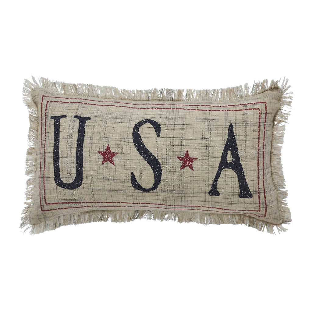 Decorative pillow with 'USA' and stars on a white background