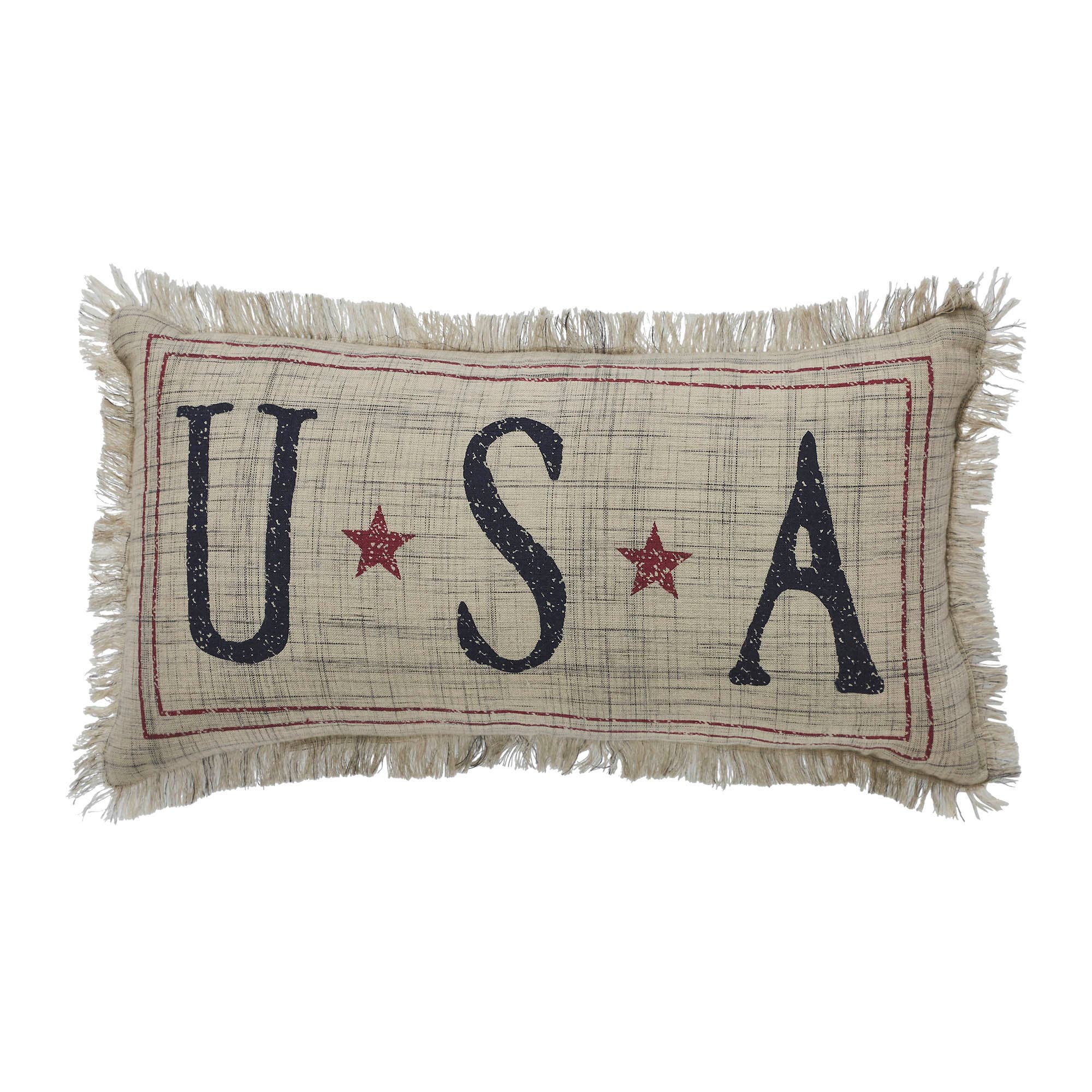 Decorative pillow with 'USA' and stars on a white background