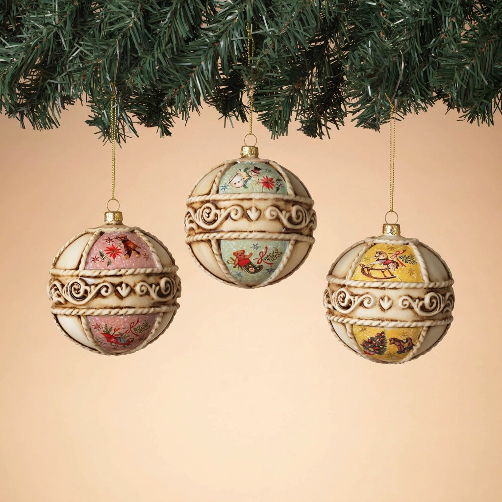Heirloom Vintage Christmas Glass Ornament | Set of 3