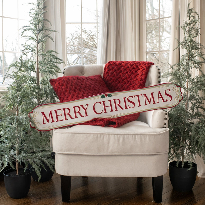 40" Red & White Merry Christmas Plaque