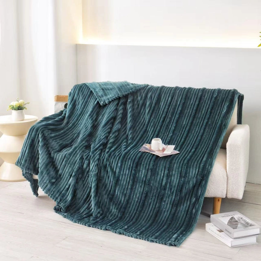 Leah Ultra Soft Ribbed Throw Blanket-Forest Green