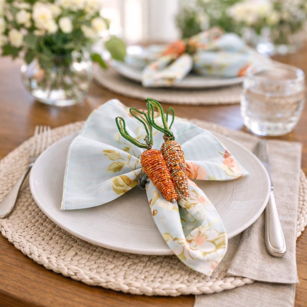 Willoughby Blue Garden Napkin reversible design with blue floral botanical print on cream background