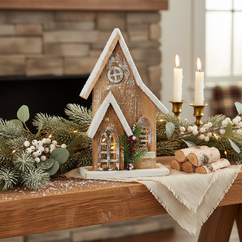 Frosted Chapel House Rustic Holiday Display