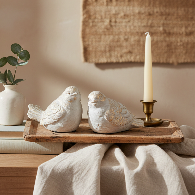 Gold Cement Bird Figurines Lifestyle Image