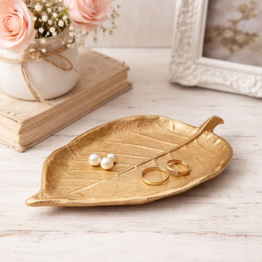 Maeve Gold Leaf-Shaped Trinket Tray 7"