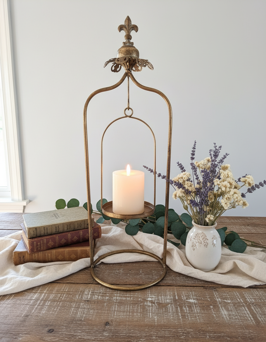 Loire gold wrought iron candle stand 23 inch pillar candle holder