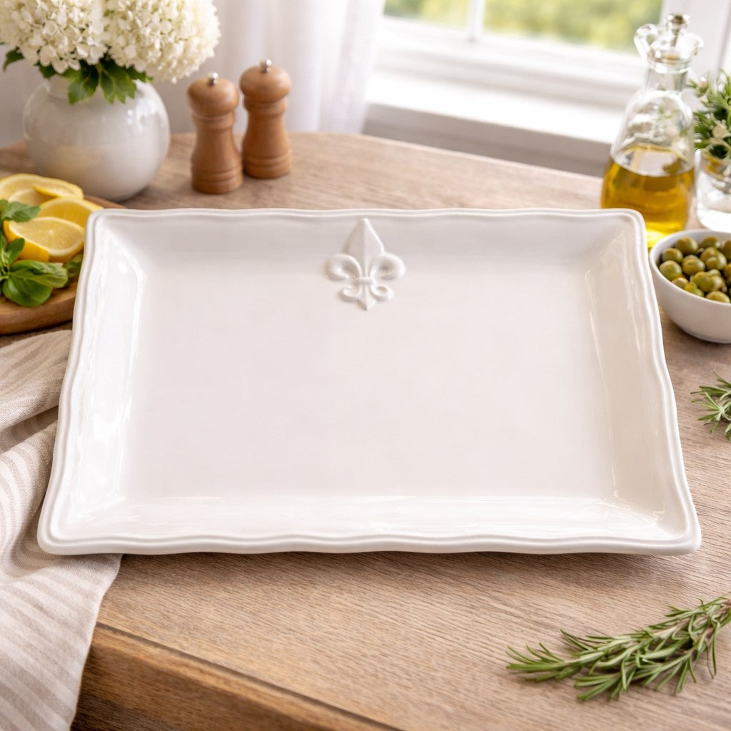 Marseille Platter | White Ceramic with Fleur-de-Lis