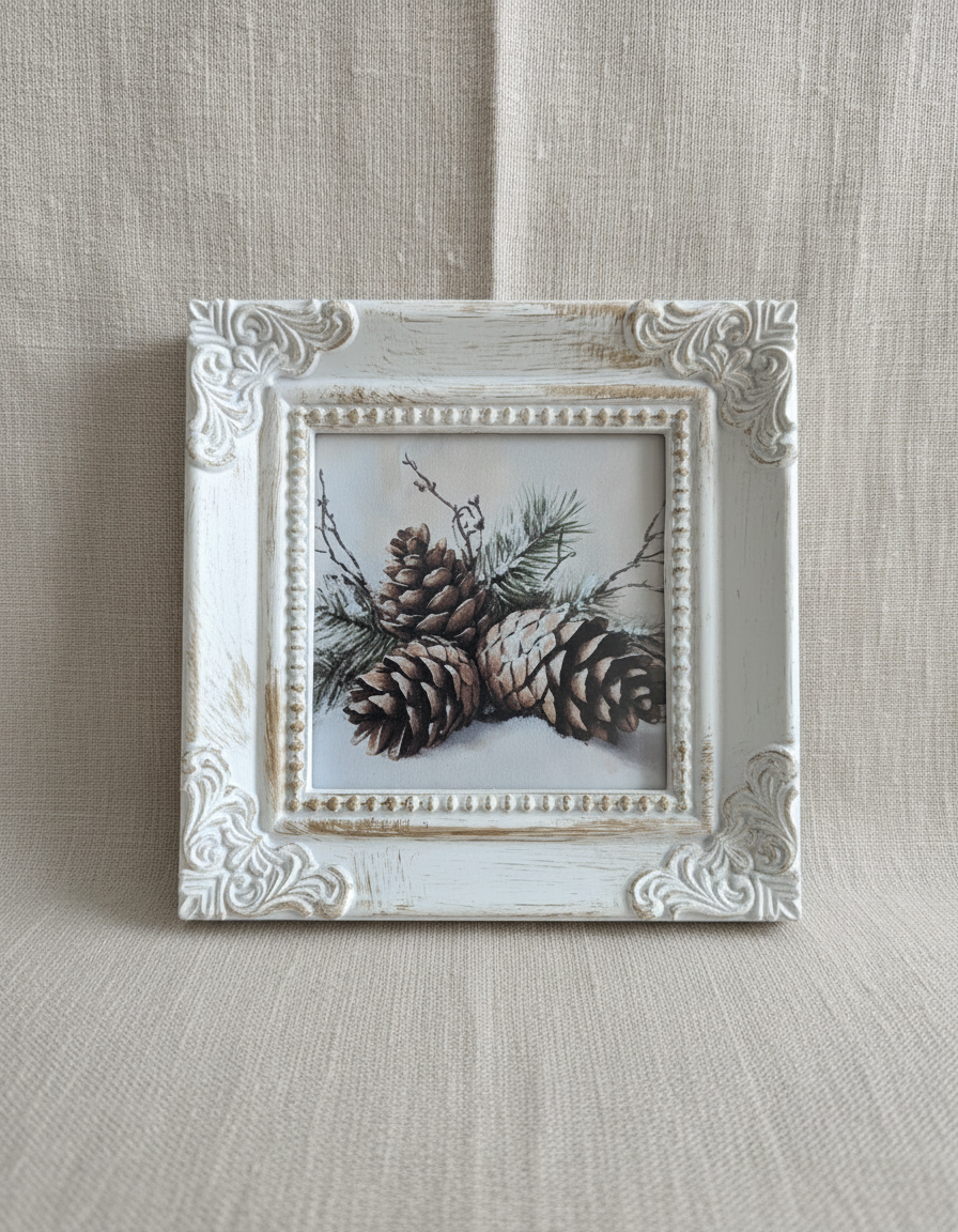Mini pine cones art 4x4 inch framed print farmhouse home decor