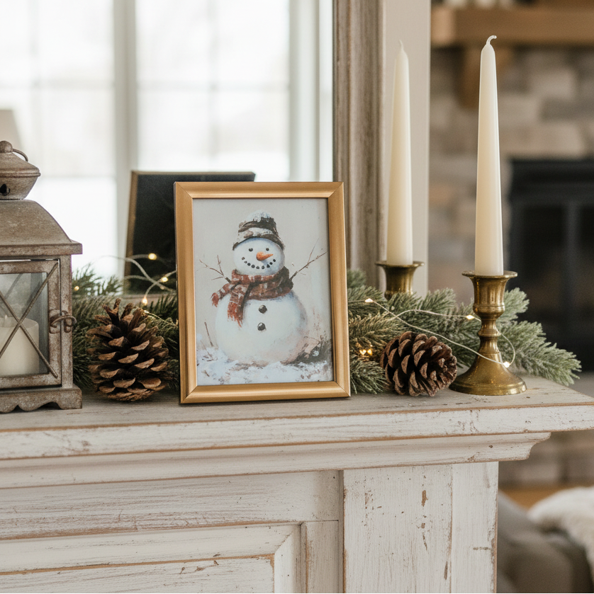 Mini snowman framed print 3x4 inch farmhouse Christmas decor