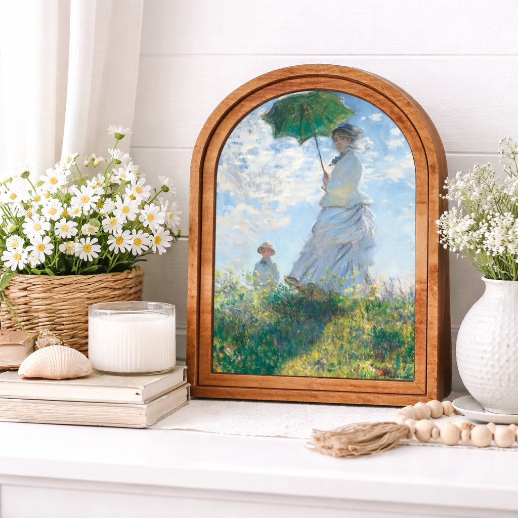 Woman with Parasol Landscape | Arch Framed 7x9"