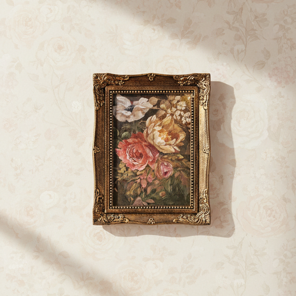 Moody Floral Framed Art on Floral Wallpaper