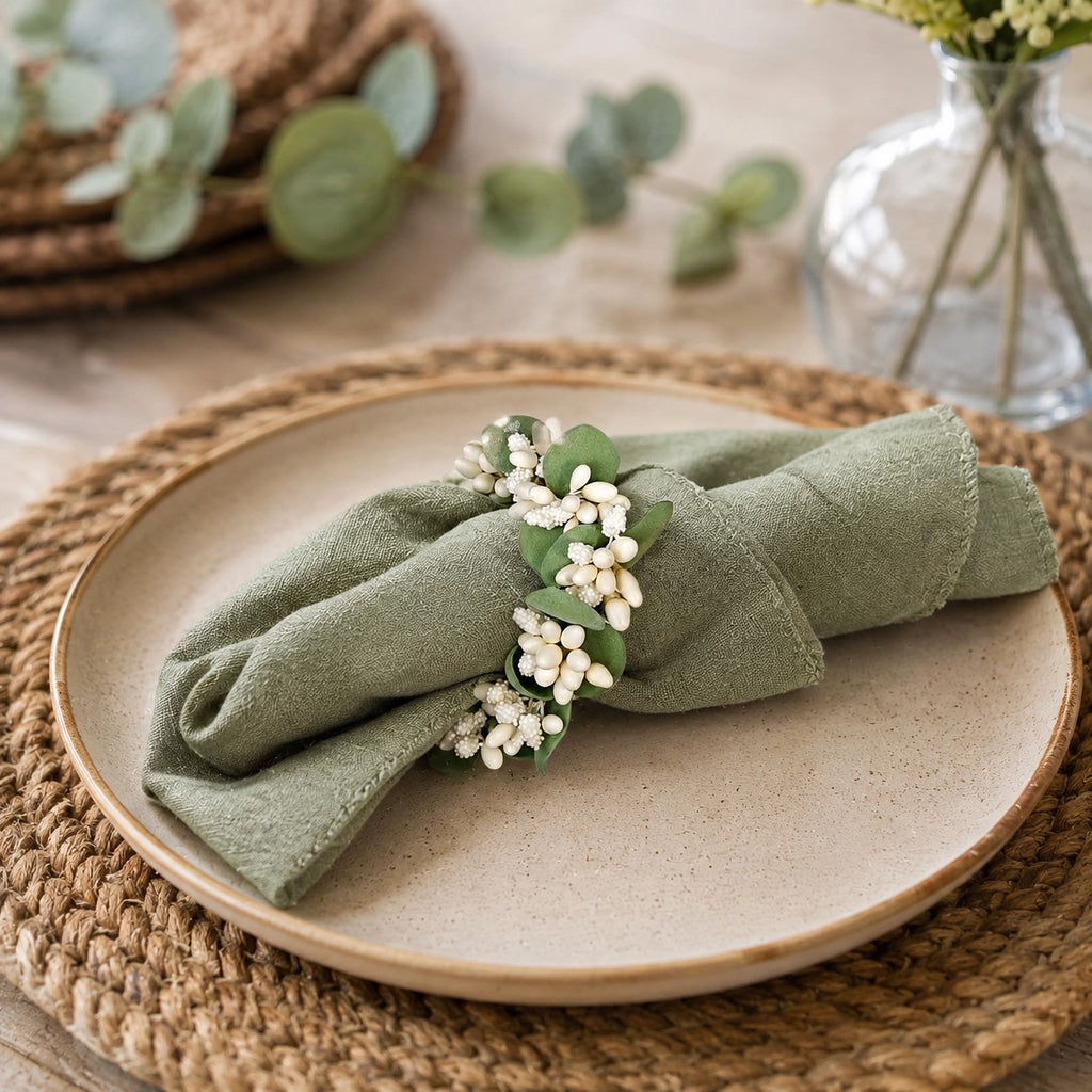 Ivory Berry & Sage Mini Candle Ring | Napkin Ring