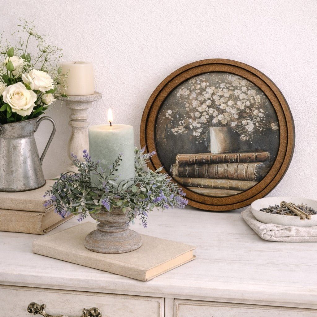 Vintage Books With Flowers Art | 8"